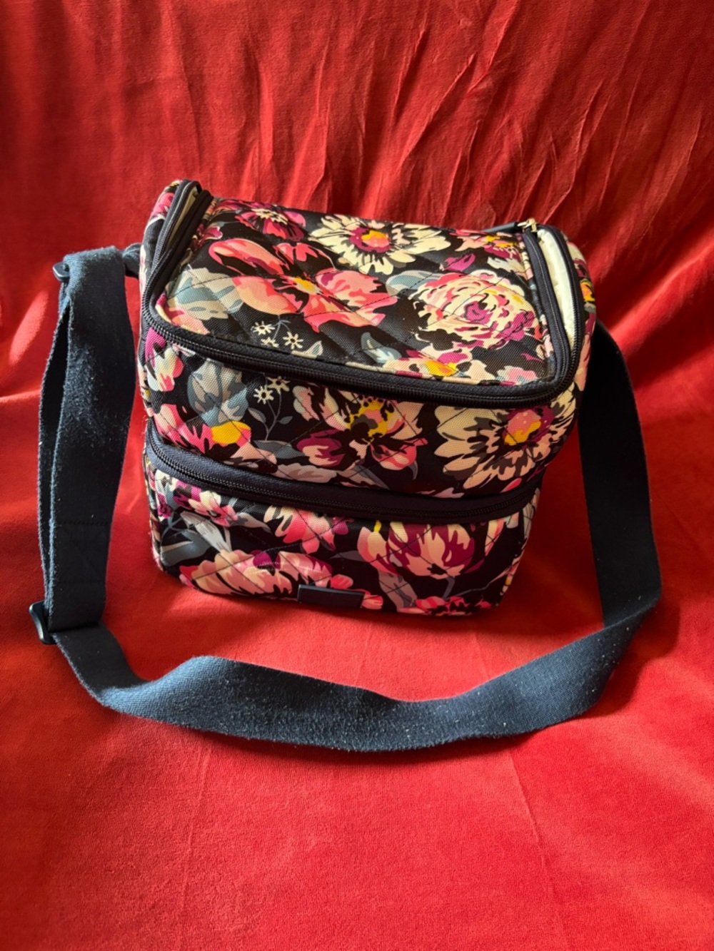 Vera Bradley Floral Lunch Bag - Black with Pink & Cream Flowers